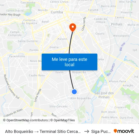 Alto Boqueirão → Terminal Sítio Cercado to Siga Pucpr map