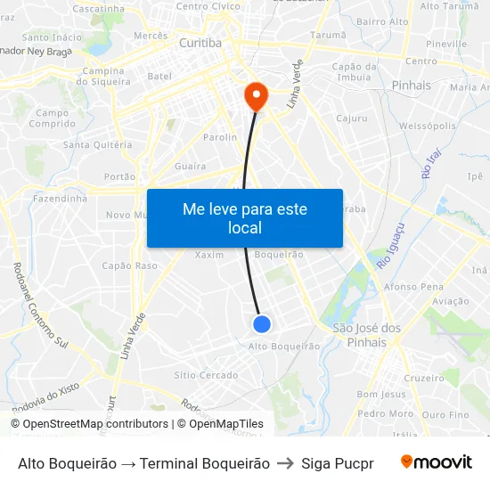 Alto Boqueirão → Terminal Boqueirão to Siga Pucpr map