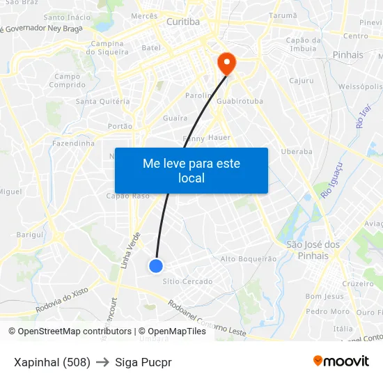 Xapinhal (508) to Siga Pucpr map