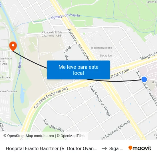 Hospital Erasto Gaertner (R. Doutor Ovande do Amaral, 201) to Siga Pucpr map