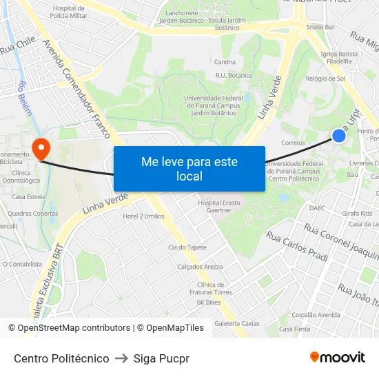 Centro Politécnico to Siga Pucpr map
