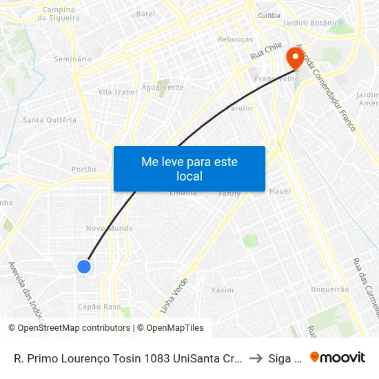 R. Primo Lourenço Tosin 1083 UniSanta Cruz / Laboratório Municipal to Siga Pucpr map