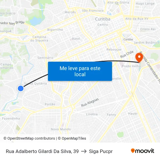 Rua Adalberto Gilardi Da Silva, 39 to Siga Pucpr map