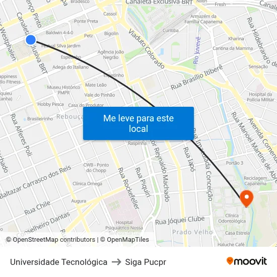 Universidade Tecnológica to Siga Pucpr map