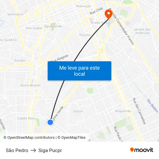 São Pedro to Siga Pucpr map