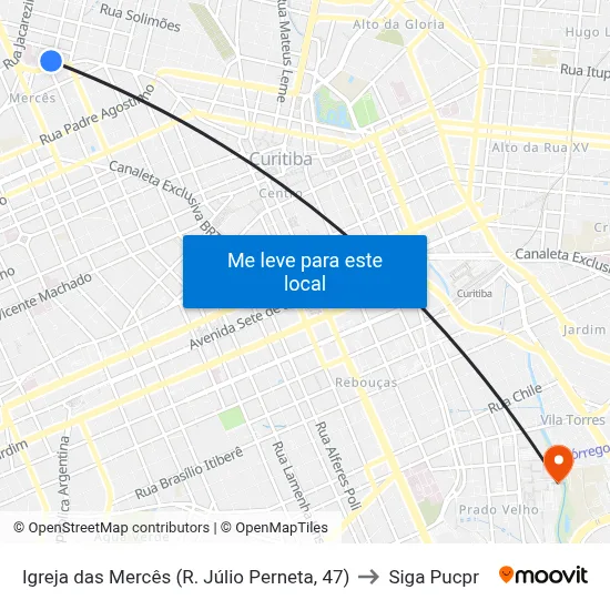 Igreja das Mercês (R. Júlio Perneta, 47) to Siga Pucpr map