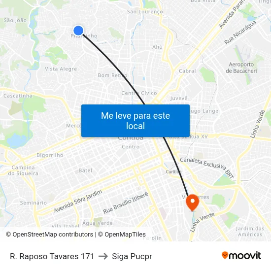 R. Raposo Tavares 171 to Siga Pucpr map