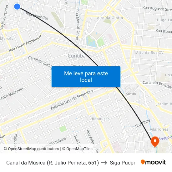 Canal da Música (R. Júlio Perneta, 651) to Siga Pucpr map