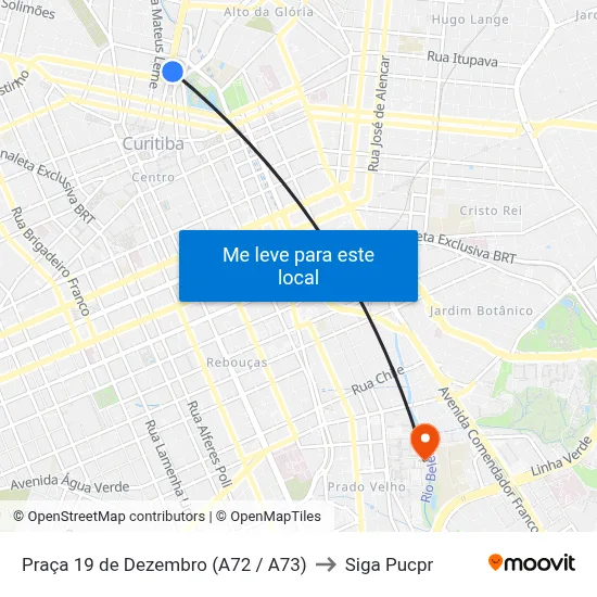 Praça 19 de Dezembro (A72 / A73) to Siga Pucpr map