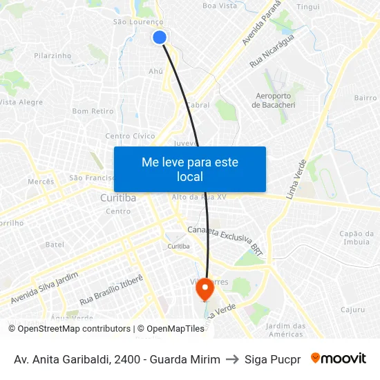 Av. Anita Garibaldi, 2400 - Guarda Mirim to Siga Pucpr map