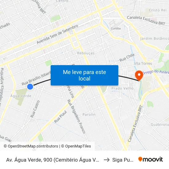 Av. Água Verde, 900 (Cemitério Água Verde) to Siga Pucpr map