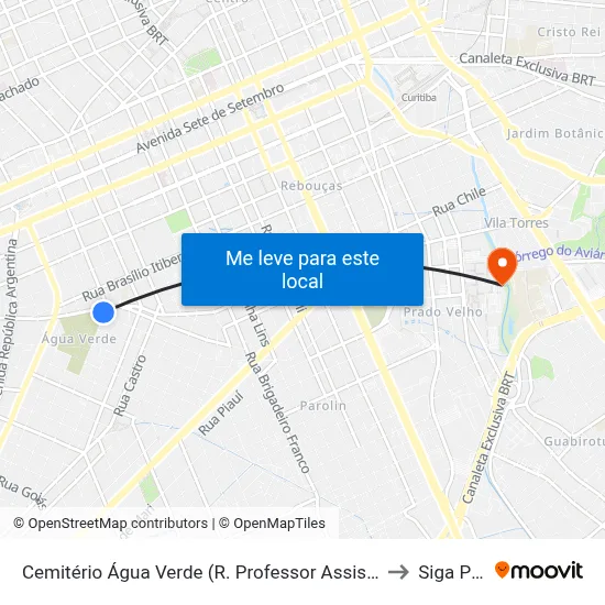Cemitério Água Verde (R. Professor Assis Gonçalves, 50) to Siga Pucpr map