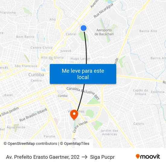 Av. Prefeito Erasto Gaertner, 202 to Siga Pucpr map