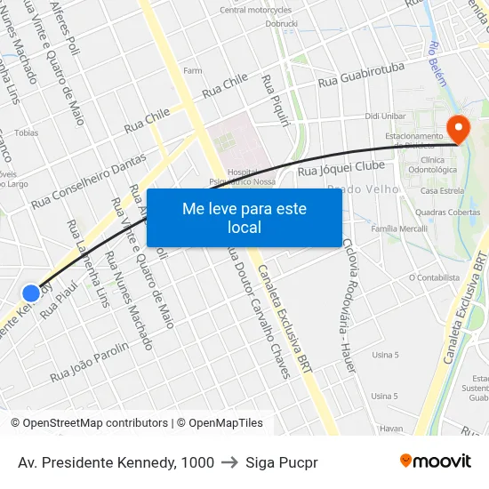 Av. Presidente Kennedy, 1000 to Siga Pucpr map