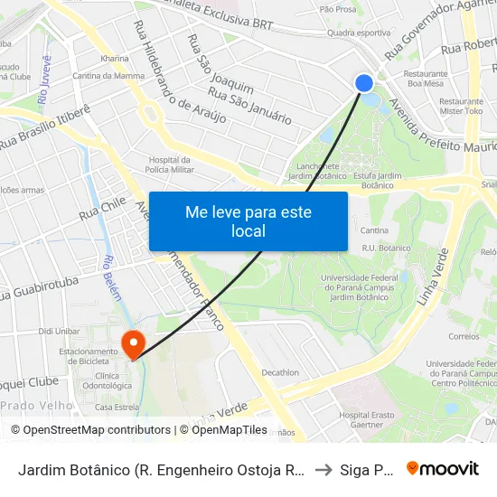 Jardim Botânico (R. Engenheiro Ostoja Roguski, 700) to Siga Pucpr map