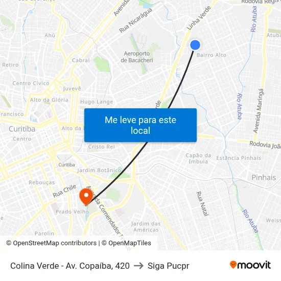 Colina Verde - Av. Copaíba, 420 to Siga Pucpr map