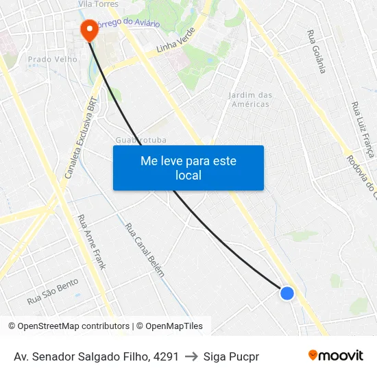 Av. Senador Salgado Filho, 4291 to Siga Pucpr map