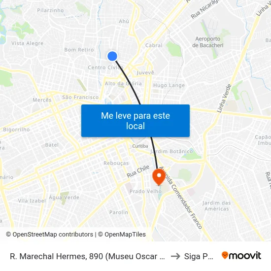 R. Marechal Hermes, 890 (Museu Oscar Niemeyer) to Siga Pucpr map