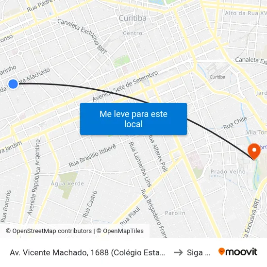 Av. Vicente Machado, 1688 (Colégio Estadual Júlia Wanderley) to Siga Pucpr map