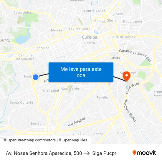 Av. Nossa Senhora Aparecida, 500 to Siga Pucpr map
