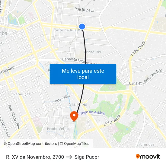 R. XV de Novembro, 2700 to Siga Pucpr map