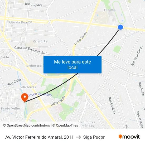 Av. Victor Ferreira do Amaral, 2011 to Siga Pucpr map