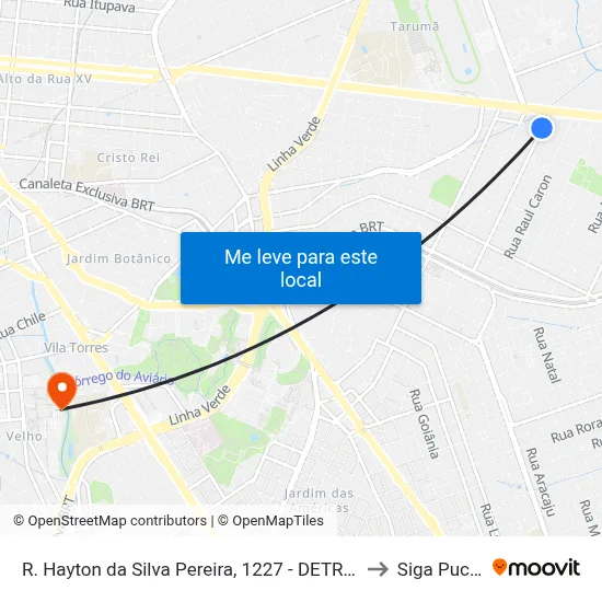 R. Hayton da Silva Pereira, 1227 - DETRAN to Siga Pucpr map