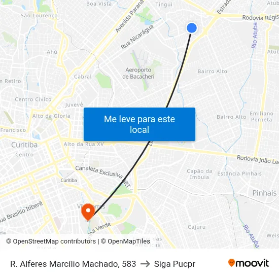 R. Alferes Marcílio Machado, 583 to Siga Pucpr map