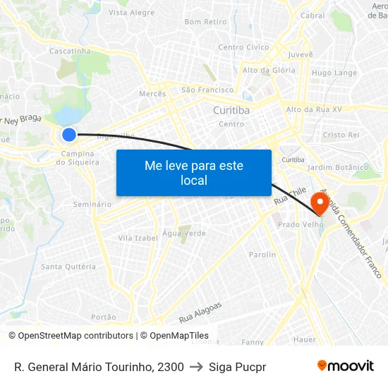 R. General Mário Tourinho, 2300 to Siga Pucpr map