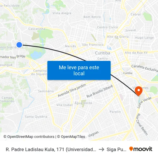 R. Padre Ladislau Kula, 171 (Universidade Tuiuti) to Siga Pucpr map