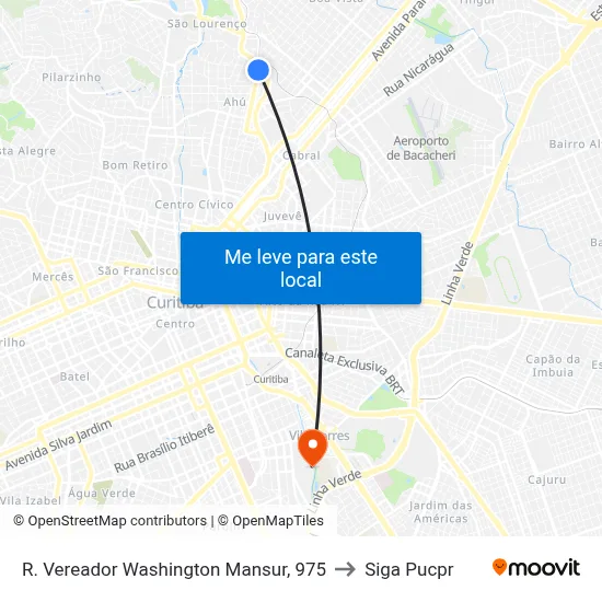 R. Vereador Washington Mansur, 975 to Siga Pucpr map