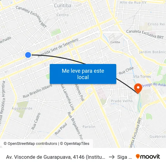 Av. Visconde de Guarapuava, 4146 (Instituto Paranaense de Cegos) to Siga Pucpr map