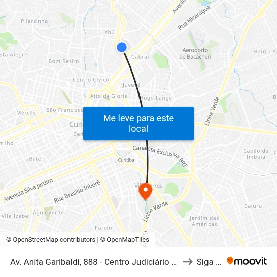 Av. Anita Garibaldi, 888 - Centro Judiciário De Curitiba (Justiça Federal) to Siga Pucpr map