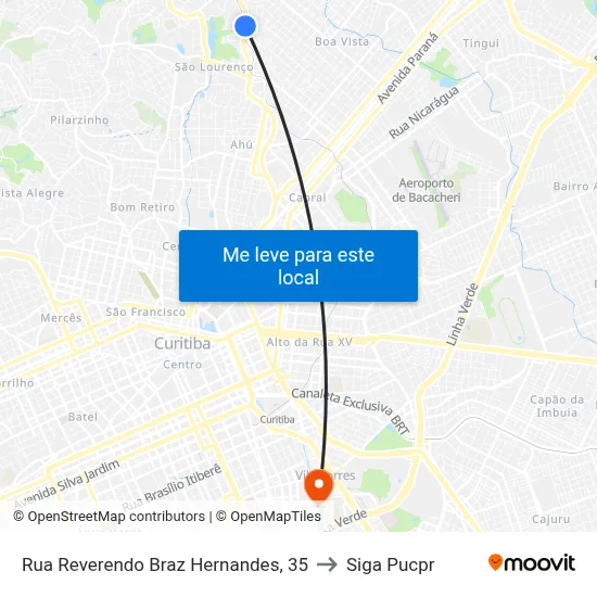 Rua Reverendo Braz Hernandes, 35 to Siga Pucpr map