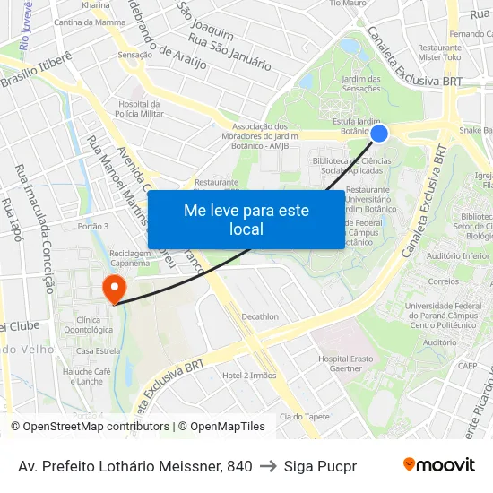 Av. Prefeito Lothário Meissner, 840 to Siga Pucpr map