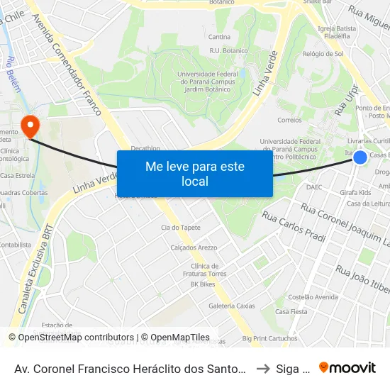 Av. Coronel Francisco Heráclito dos Santos, 500 (Centro Politécnico) to Siga Pucpr map