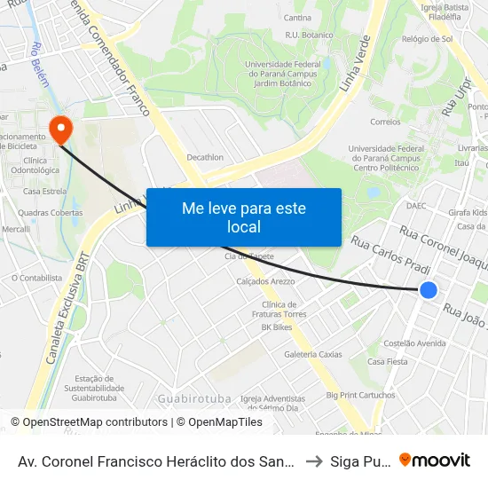 Av. Coronel Francisco Heráclito dos Santos, 1100 to Siga Pucpr map