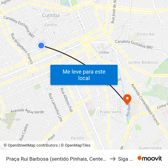 Praça Rui Barbosa (sentido Pinhais, Centenário e Santa Cândida) to Siga Pucpr map