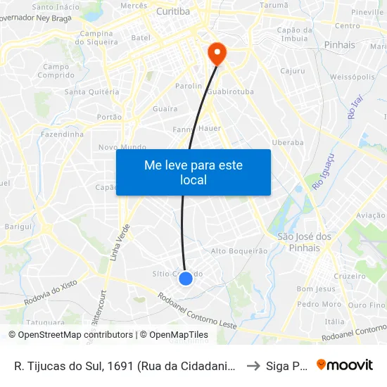 R. Tijucas do Sul, 1691 (Rua da Cidadania Bairro Novo) to Siga Pucpr map