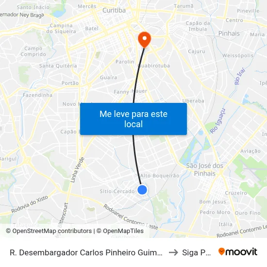 R. Desembargador Carlos Pinheiro Guimarães, 1395 to Siga Pucpr map
