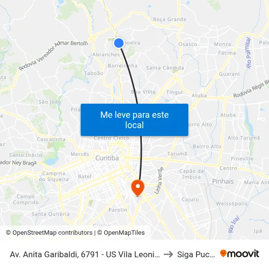 Av. Anita Garibaldi, 6791 - US Vila Leonice to Siga Pucpr map