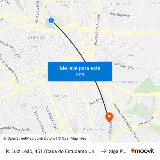 R. Luiz Leão, 451 (Casa do Estudante Universitário) to Siga Pucpr map
