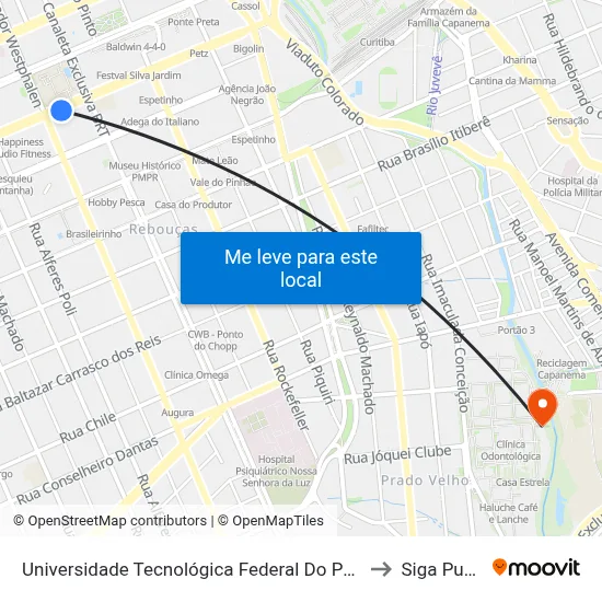 Universidade Tecnológica Federal Do Paraná to Siga Pucpr map
