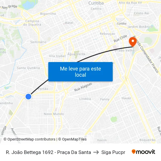 R. João Bettega 1692 - Praça Da Santa to Siga Pucpr map