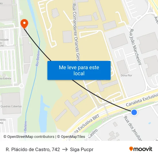 R. Plácido de Castro, 742 to Siga Pucpr map