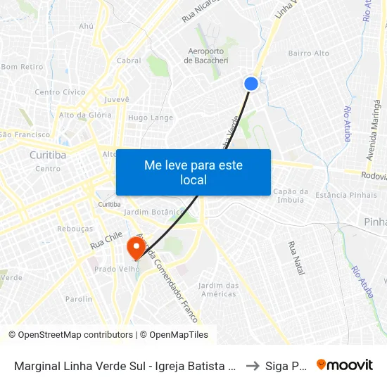 Marginal Linha Verde Sul - Igreja Batista Do Bacacheri to Siga Pucpr map