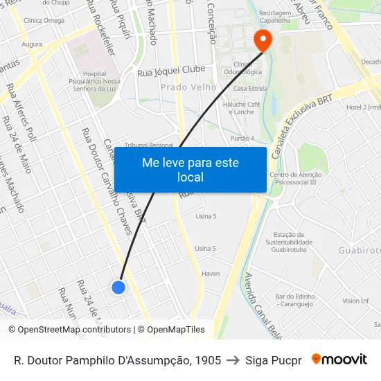 R. Doutor Pamphilo D'Assumpção, 1905 to Siga Pucpr map