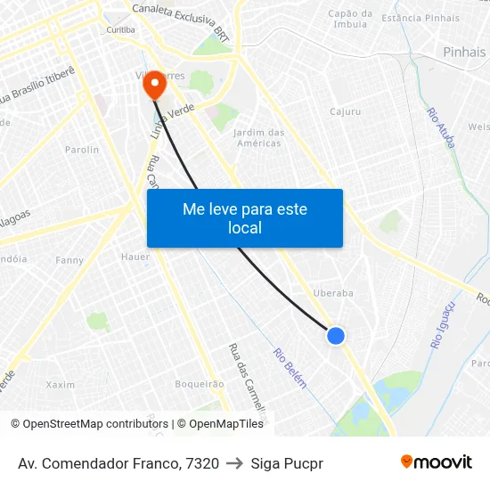 Av. Comendador Franco, 7320 to Siga Pucpr map