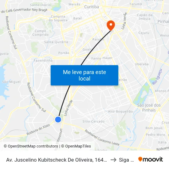 Av. Juscelino Kubitscheck De Oliveira, 164 - Auto Viação Redentor to Siga Pucpr map