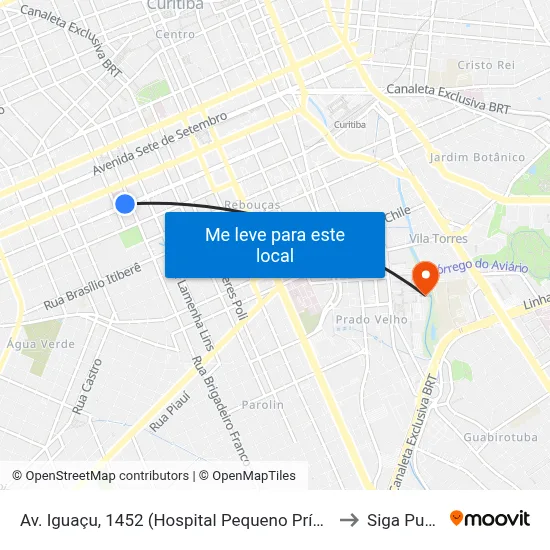 Av. Iguaçu, 1452 (Hospital Pequeno Príncipe) to Siga Pucpr map